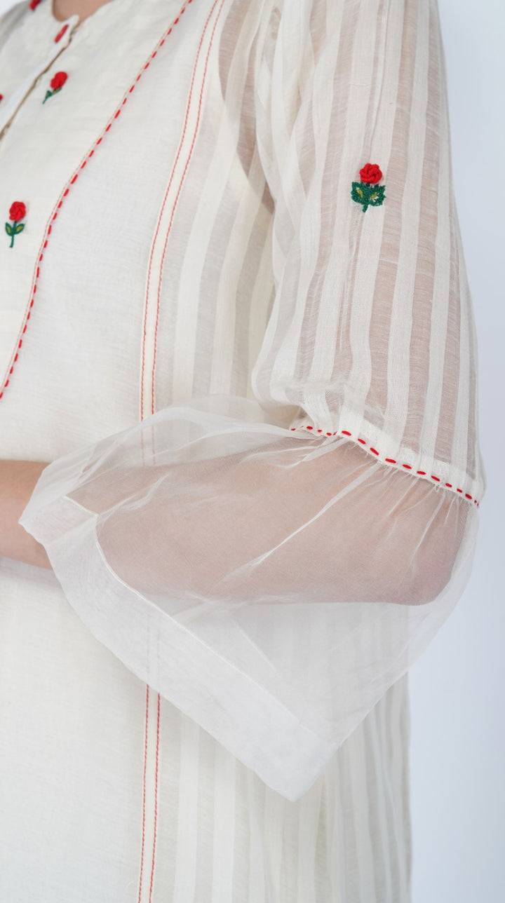 SAAWAN- CREAM CHANDERI ROSE YOK KURTA SET