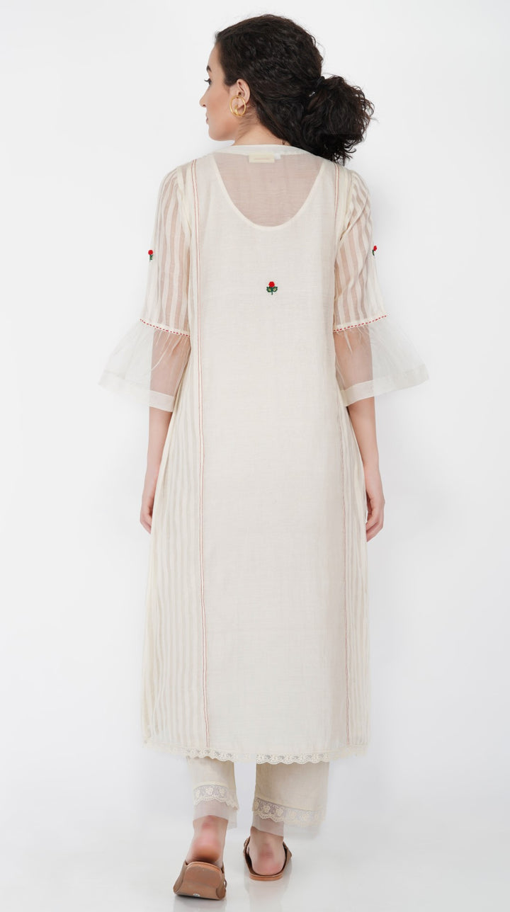 SAAWAN- CREAM CHANDERI ROSE YOK KURTA SET