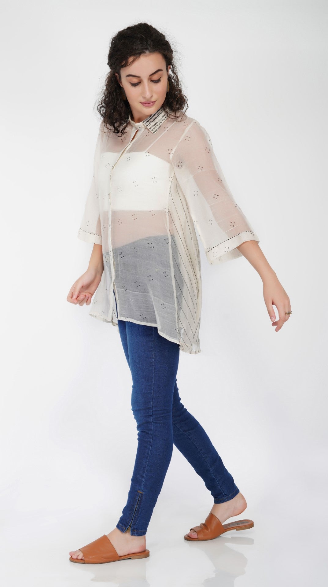 SAAWAN ASYMMETRIC SHIRT WITH EMBROIDERED COLLAR