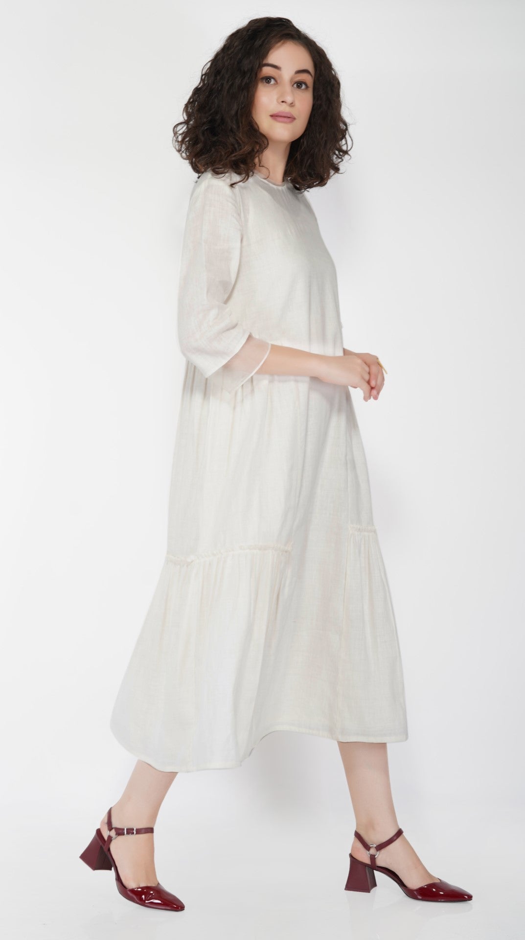 SAAWAN LINEN GATHER FRILL TIER DRESS
