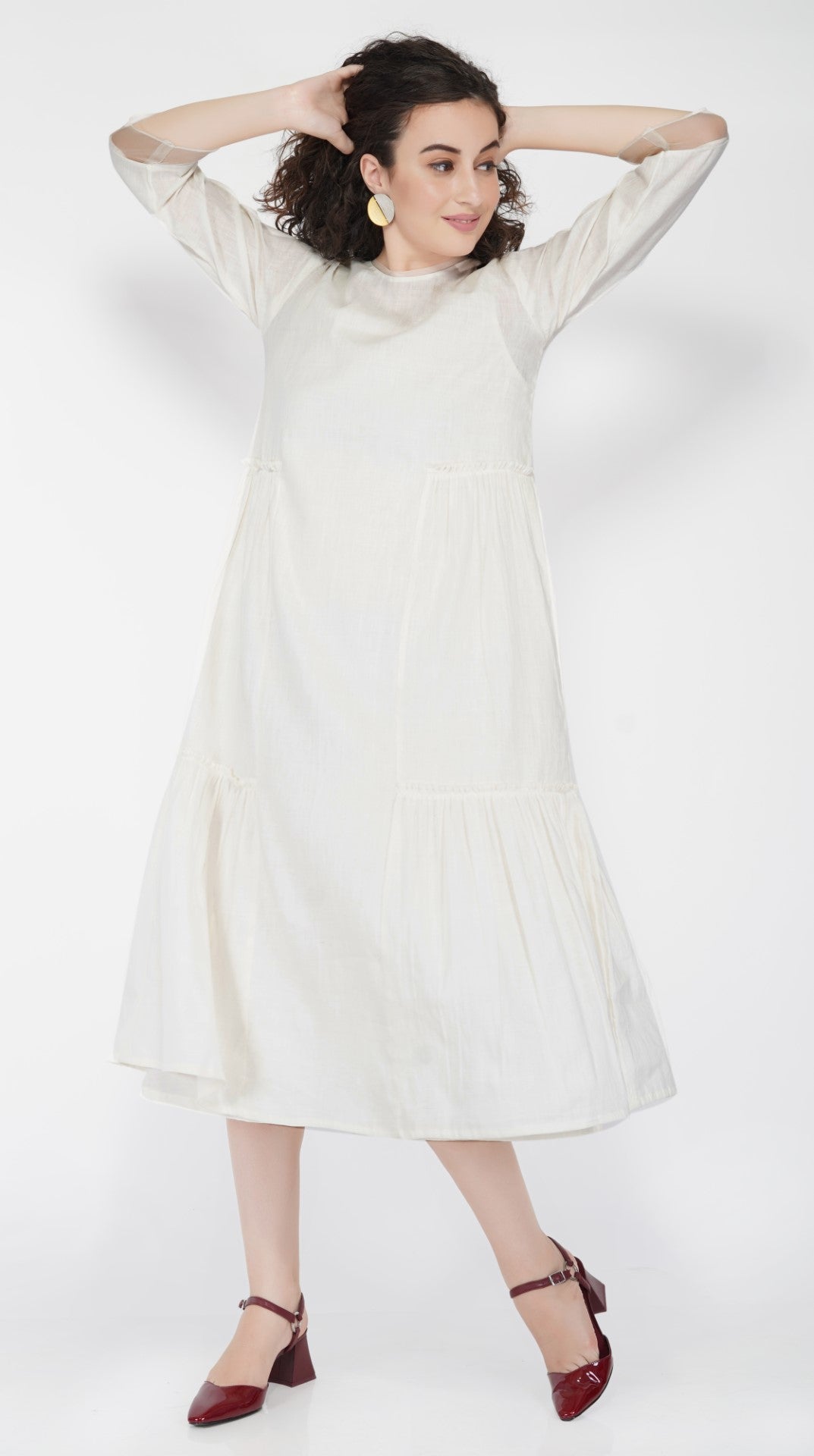 SAAWAN LINEN GATHER FRILL TIER DRESS
