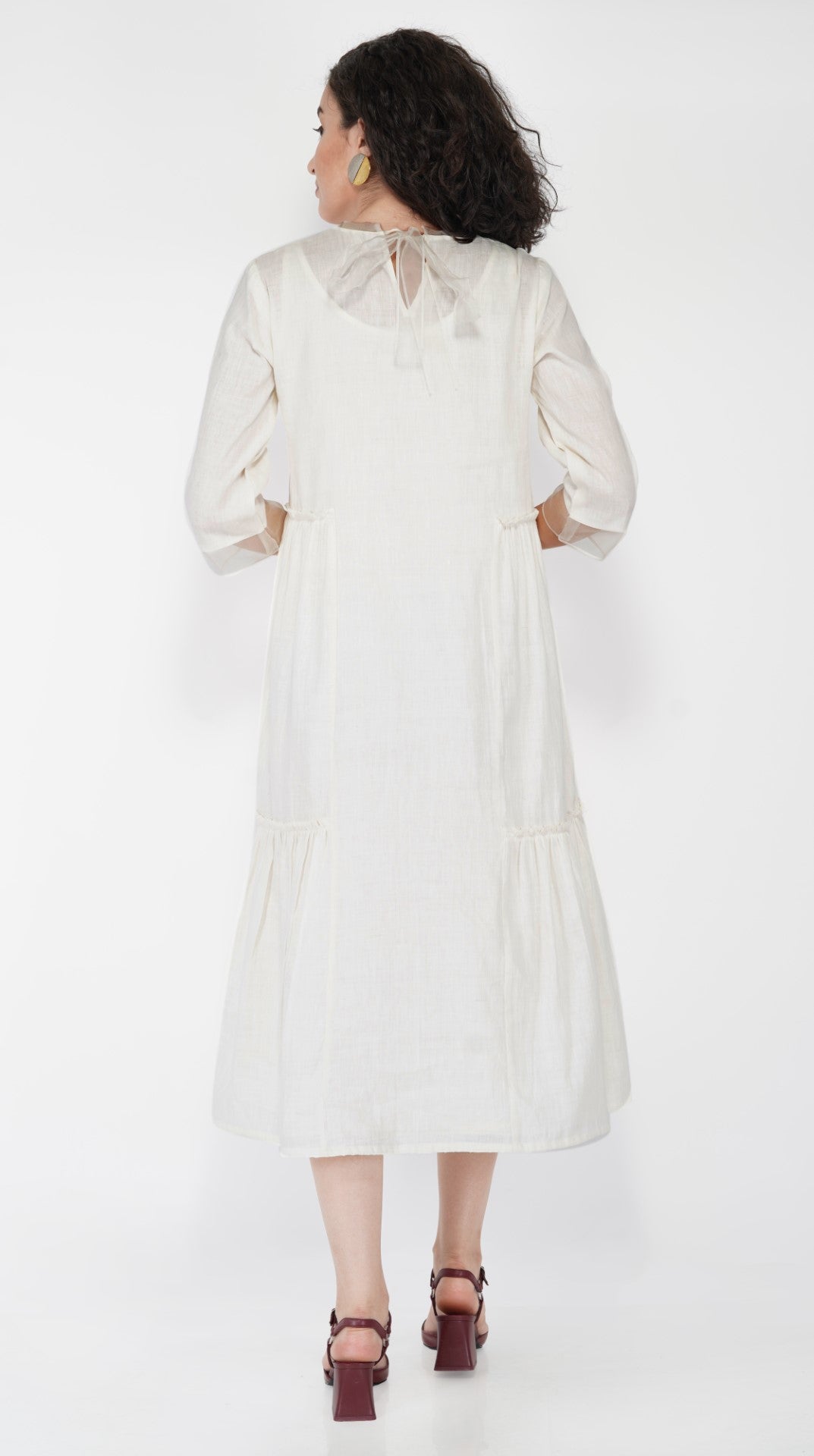 SAAWAN LINEN GATHER FRILL TIER DRESS