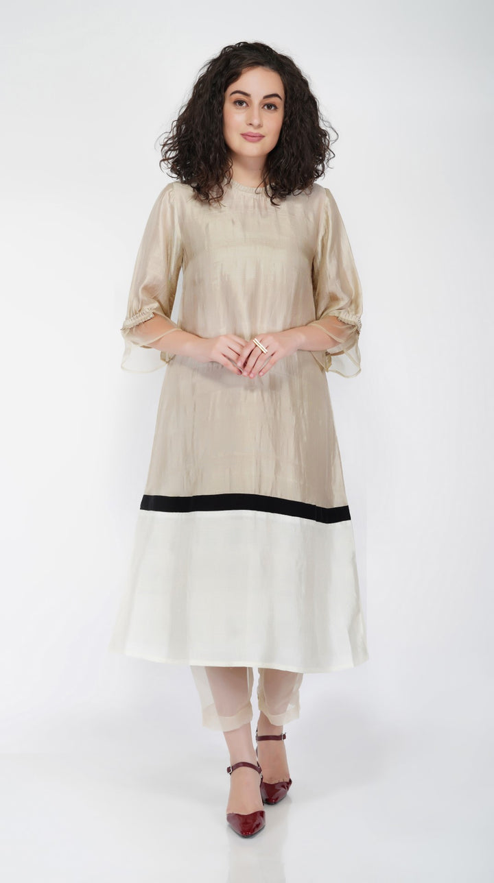 SAAWAN COLOUR BLOCK SILK DRESS WITH SHEER ORGANZA PANTS