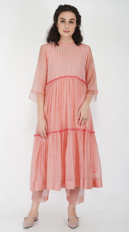 SAAWAN OLD ROSE COTTON WITH ORGANZA TRIM STRAIGHT PANTS