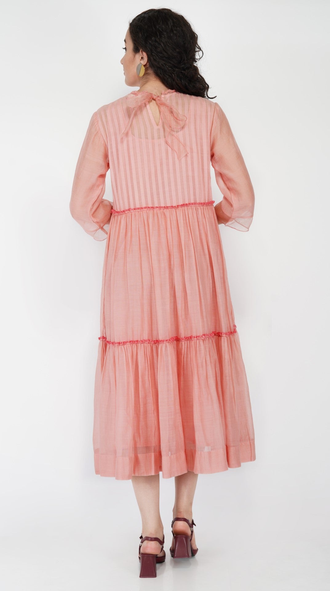 SAAWAN OLD ROSE COTTON WITH ORGANZA TRIM STRAIGHT PANTS