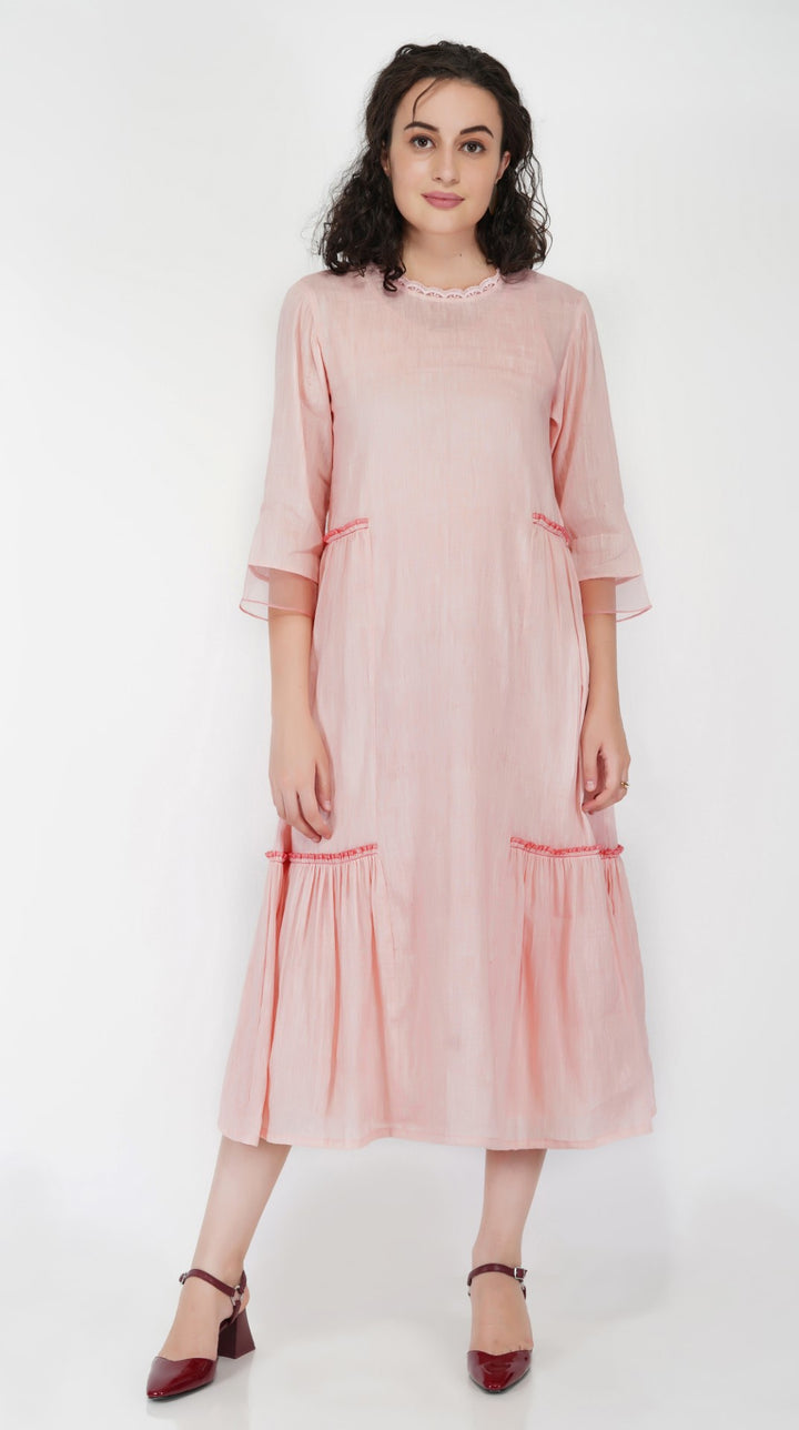 SAAWAN LINEN GATHER FRILL TIER DRESS