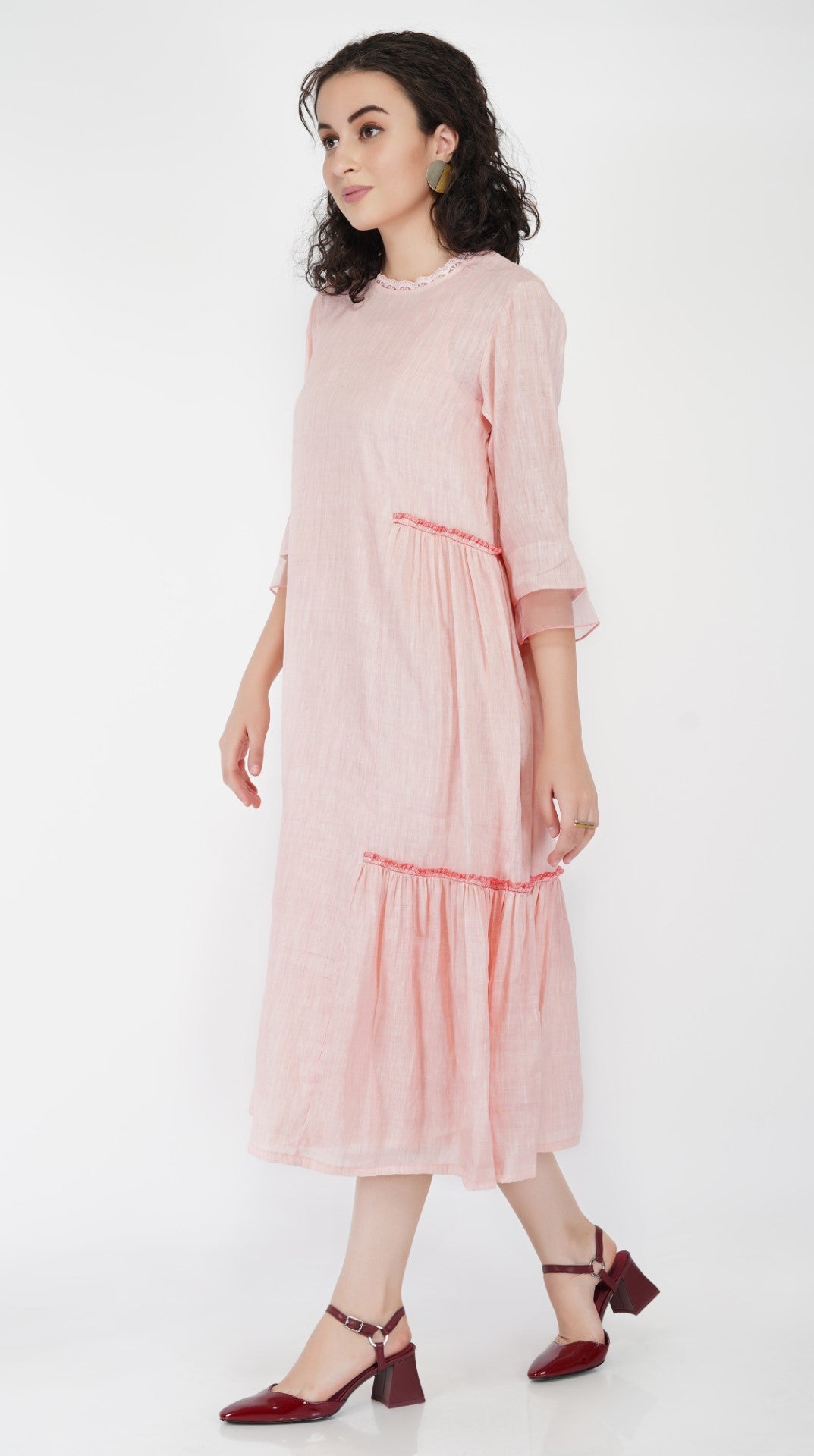 SAAWAN LINEN GATHER FRILL TIER DRESS