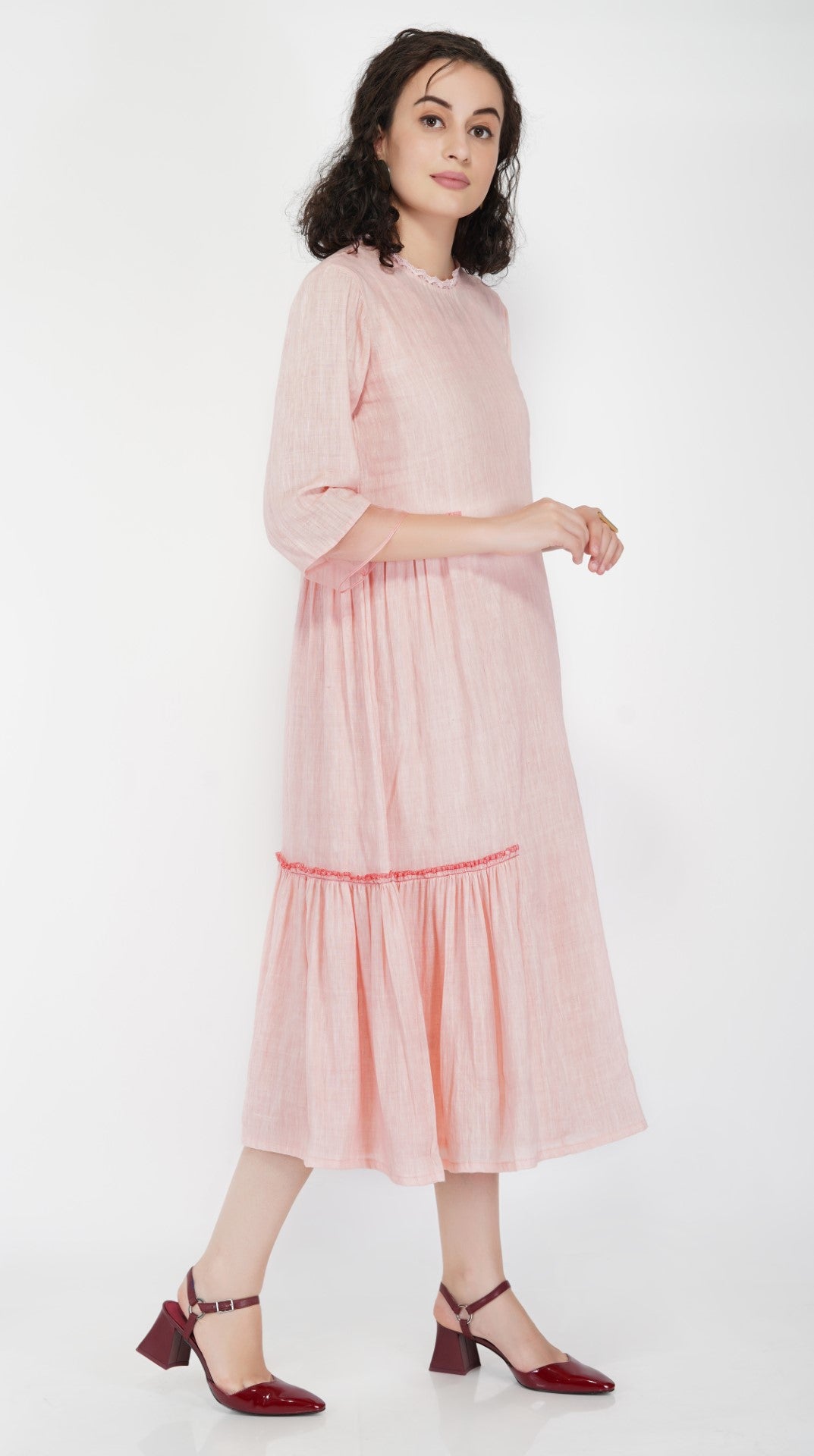 SAAWAN LINEN GATHER FRILL TIER DRESS
