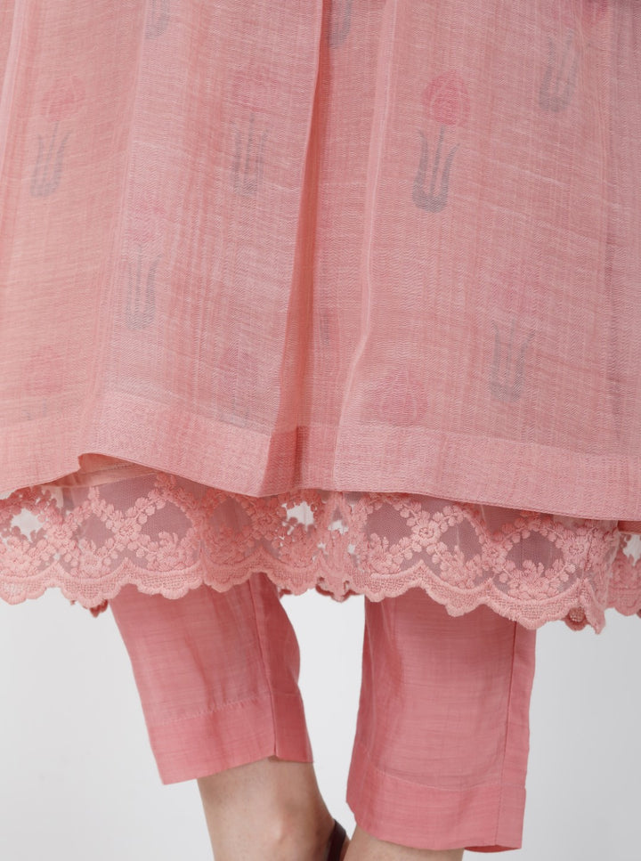 SAAWAN- OLD ROSE CHANDERI BUTTON EMBROIDERY KURTA SET