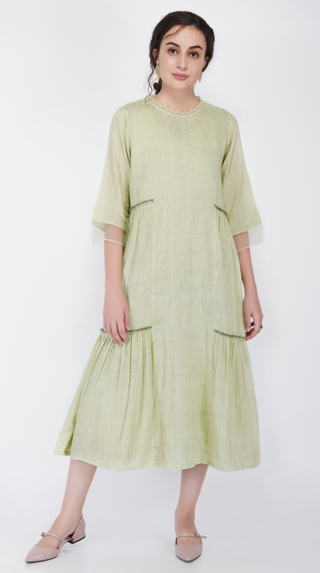 SAAWAN LINEN GATHER FRILL TIER DRESS