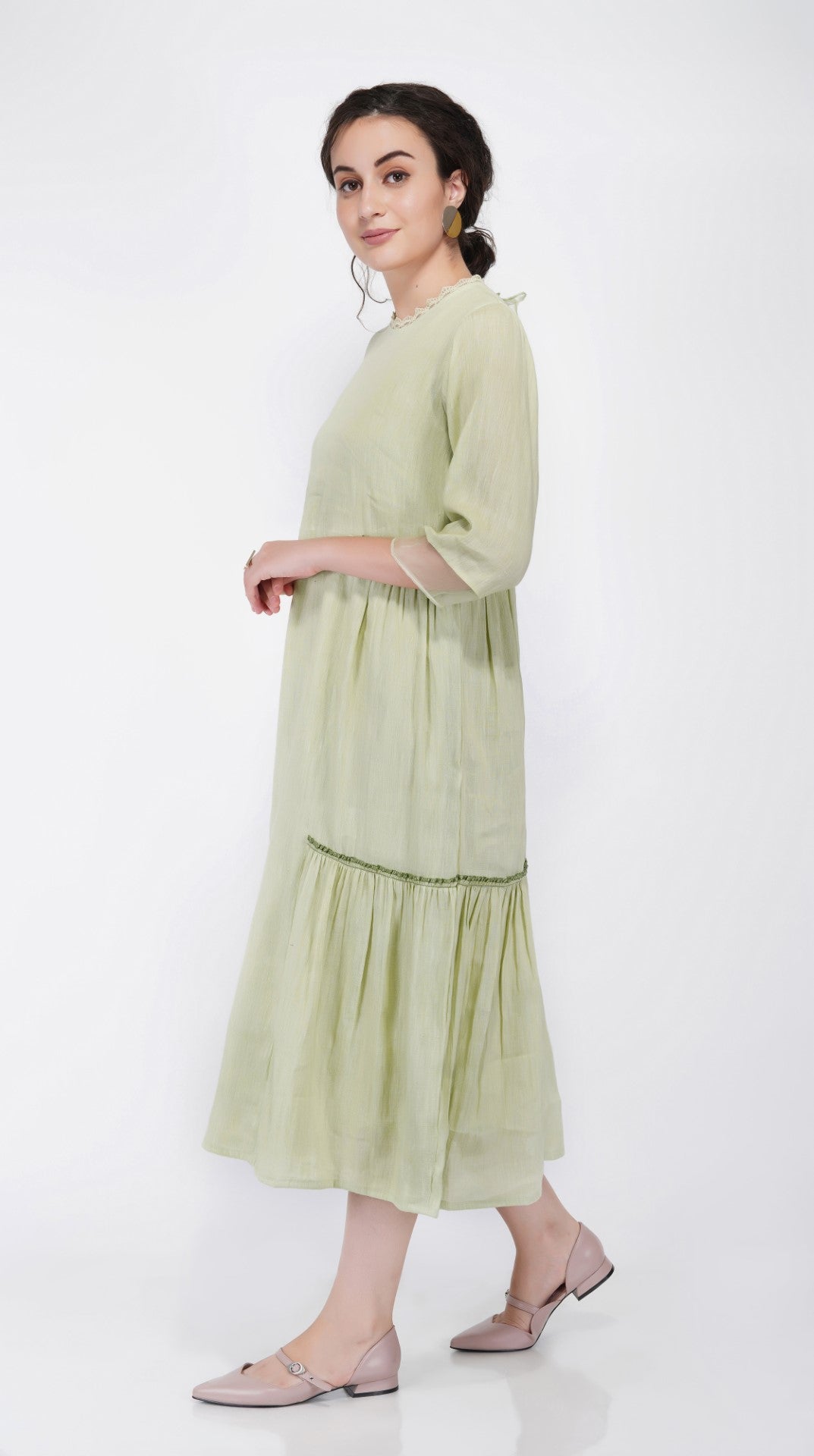 SAAWAN LINEN GATHER FRILL TIER DRESS