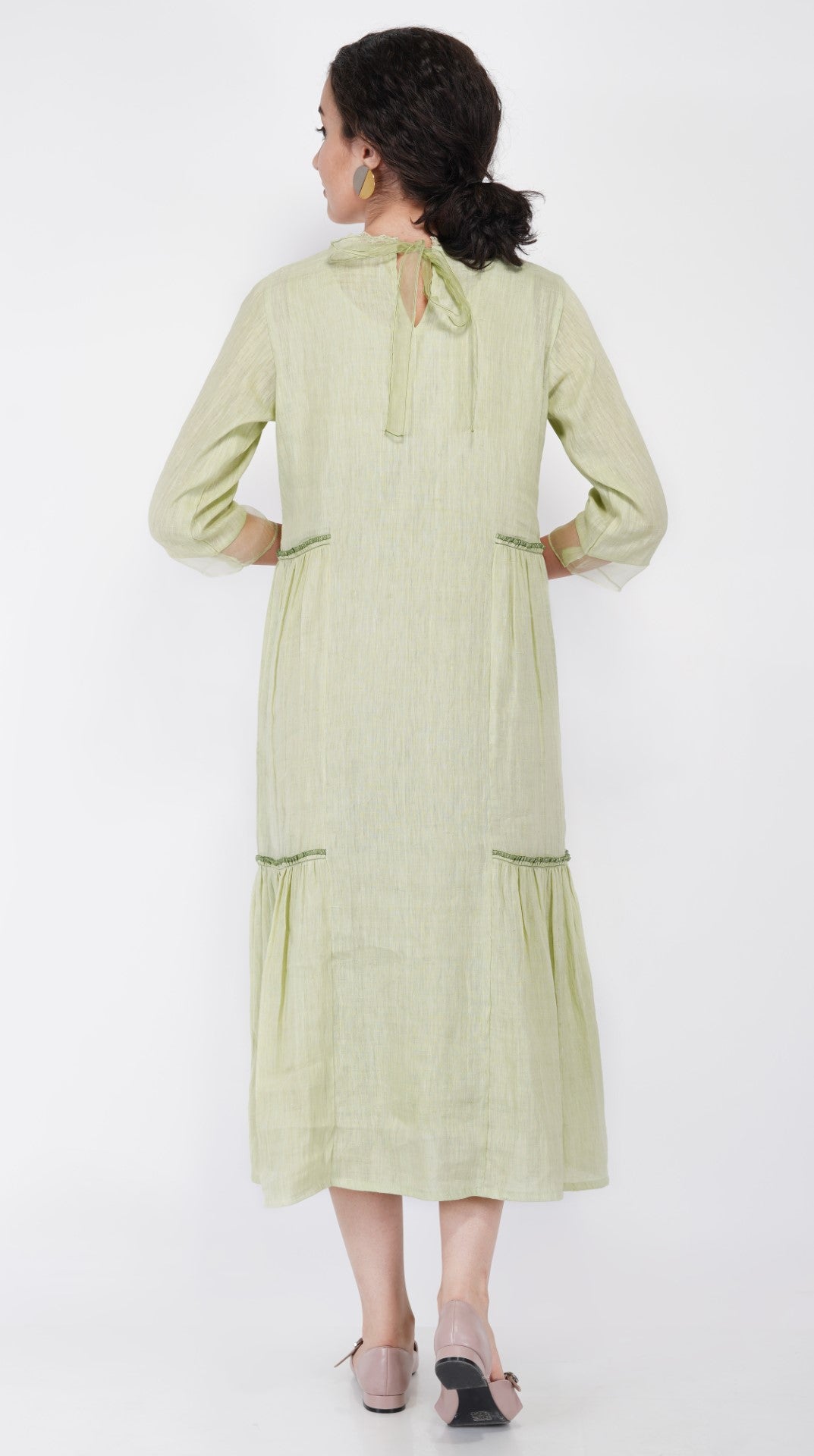 SAAWAN LINEN GATHER FRILL TIER DRESS