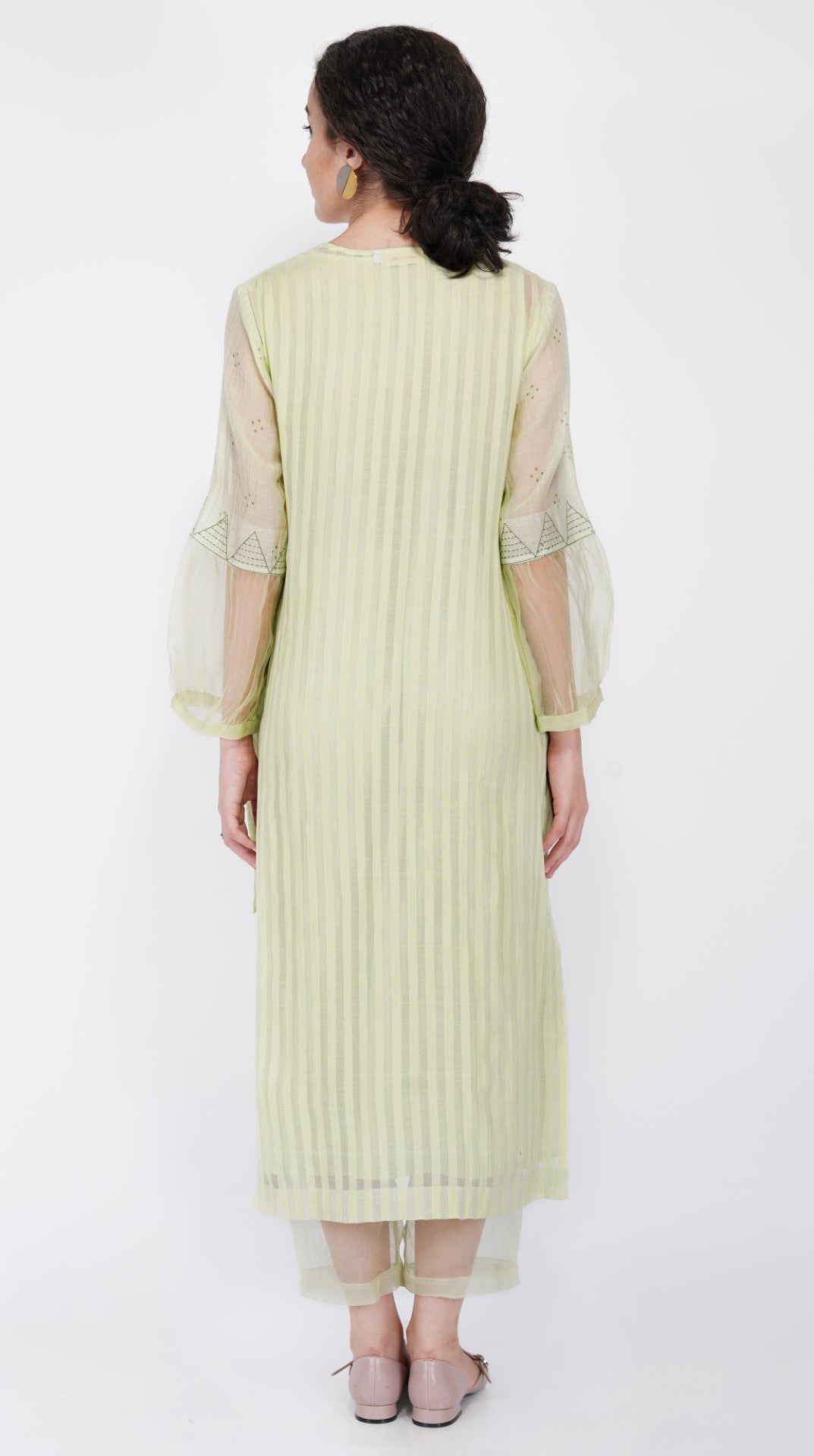 SAAWAN- PISTA GREEN CHANDERI ANGRAKHA KURTA SET