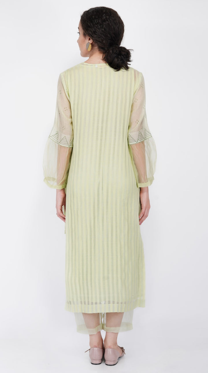 SAAWAN- PISTA GREEN CHANDERI ANGRAKHA KURTA SET