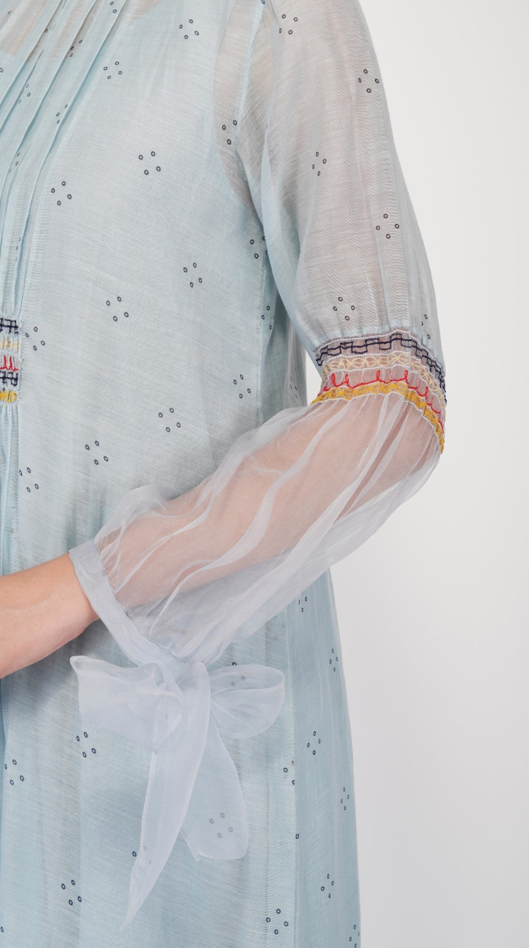 SAAWAN POWDER BLUE KAFTAN WITH SMOCKING EMBROIDERY WITH COTTON STRAIGHT PANTS