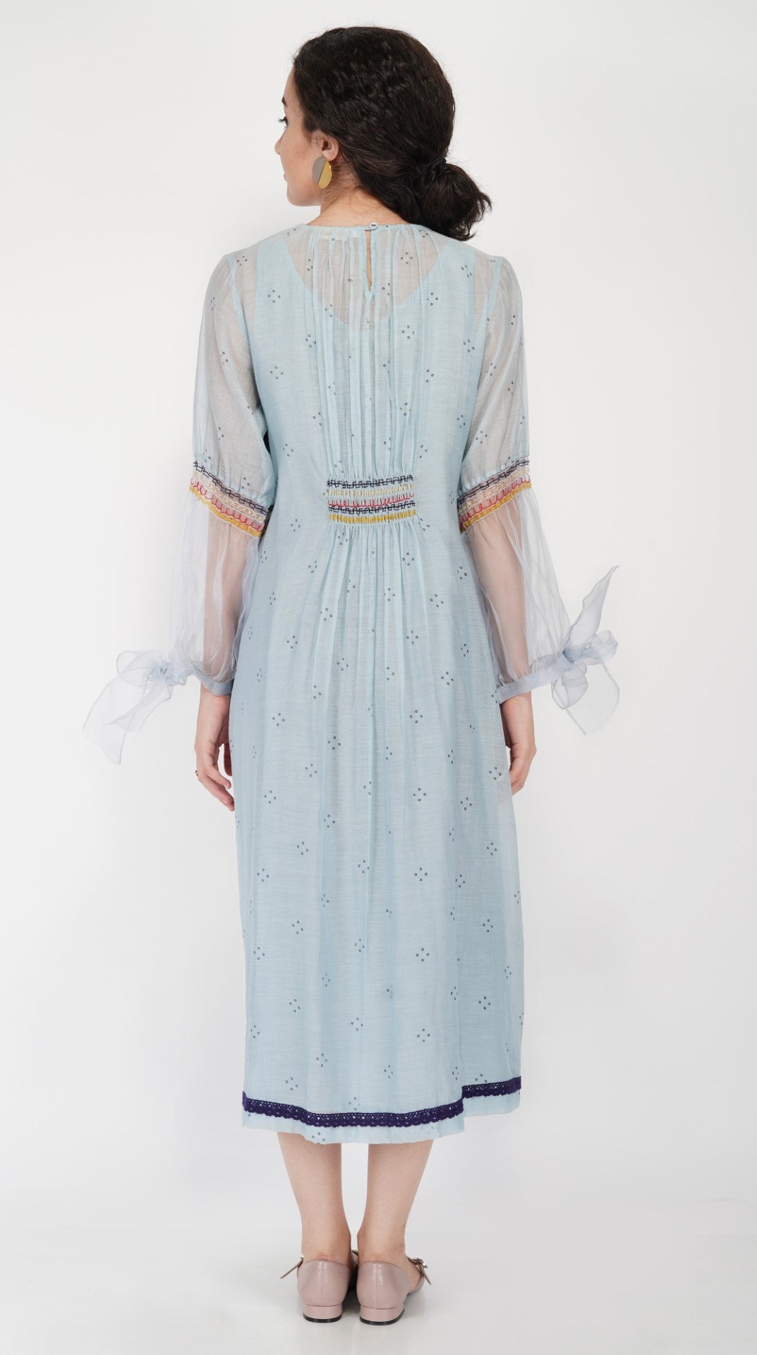 SAAWAN POWDER BLUE KAFTAN WITH SMOCKING EMBROIDERY WITH COTTON STRAIGHT PANTS