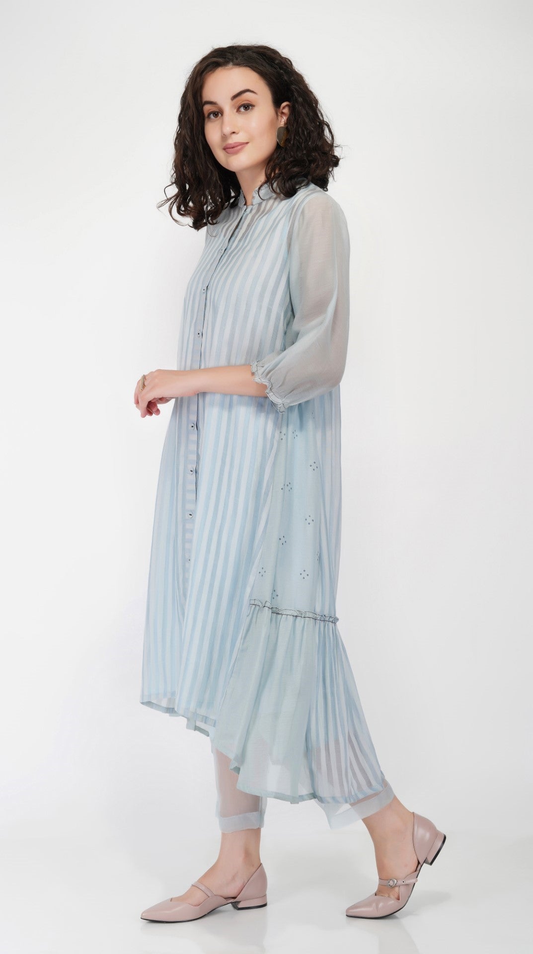 SAAWAN STRIPE HIGH LOW SIDE GATHER DRESS