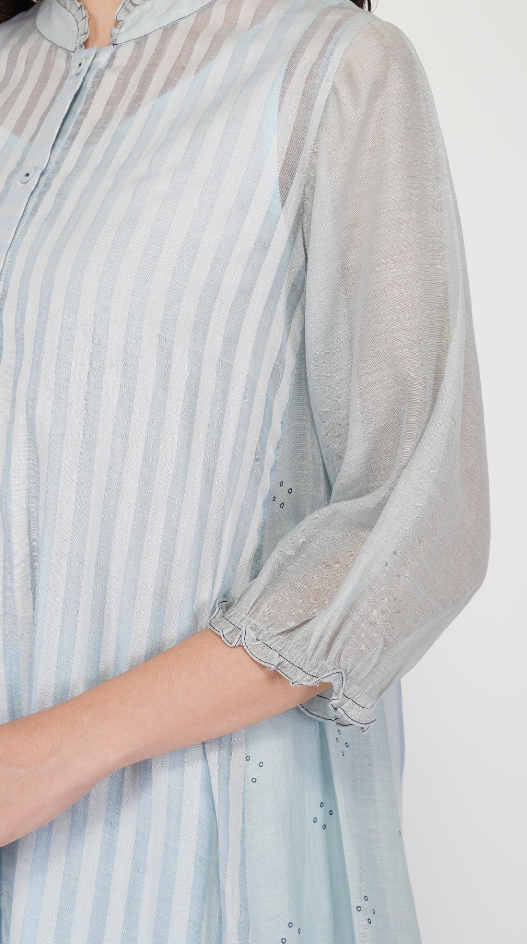 SAAWAN STRIPE HIGH LOW SIDE GATHER DRESS