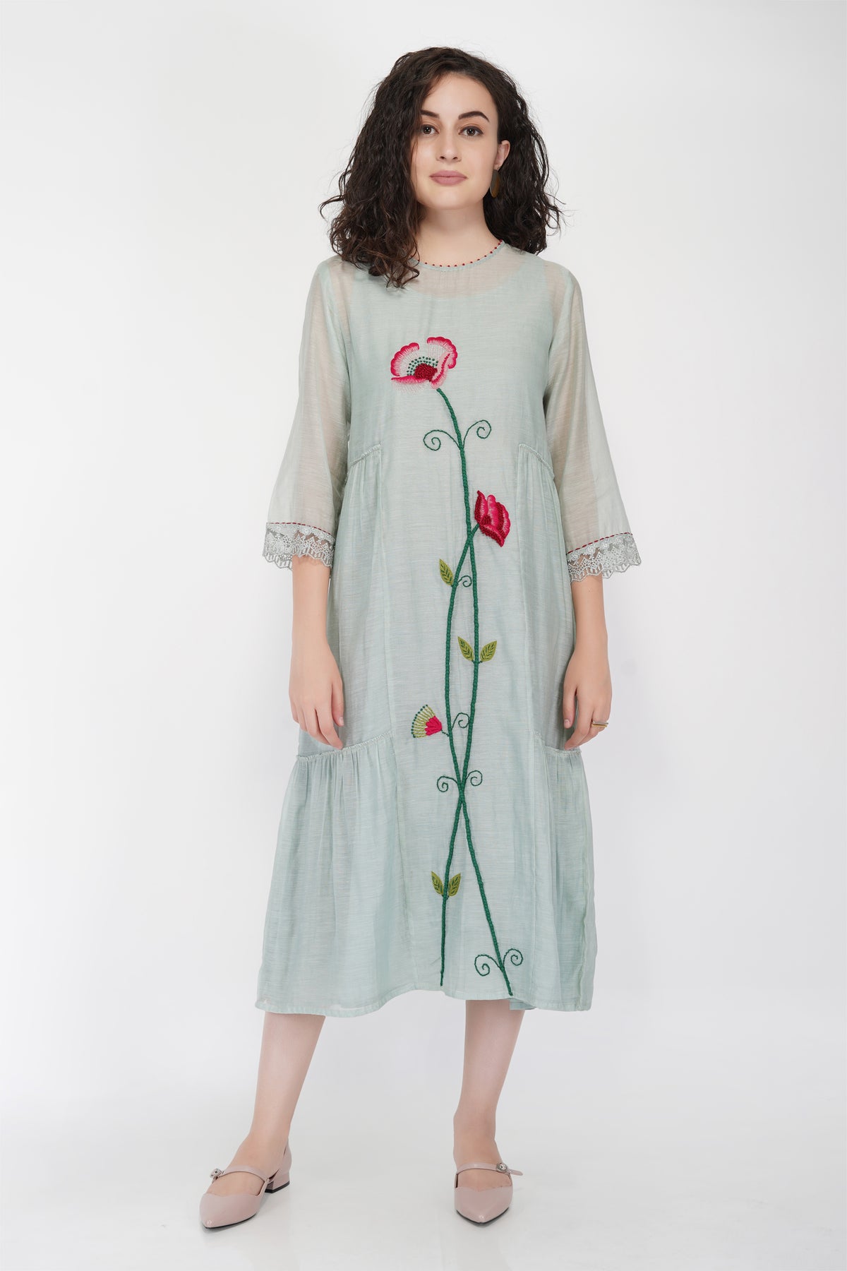 SAAWAN FLOWER TIER DRESS WITH KHADI ORGANZA PANTS