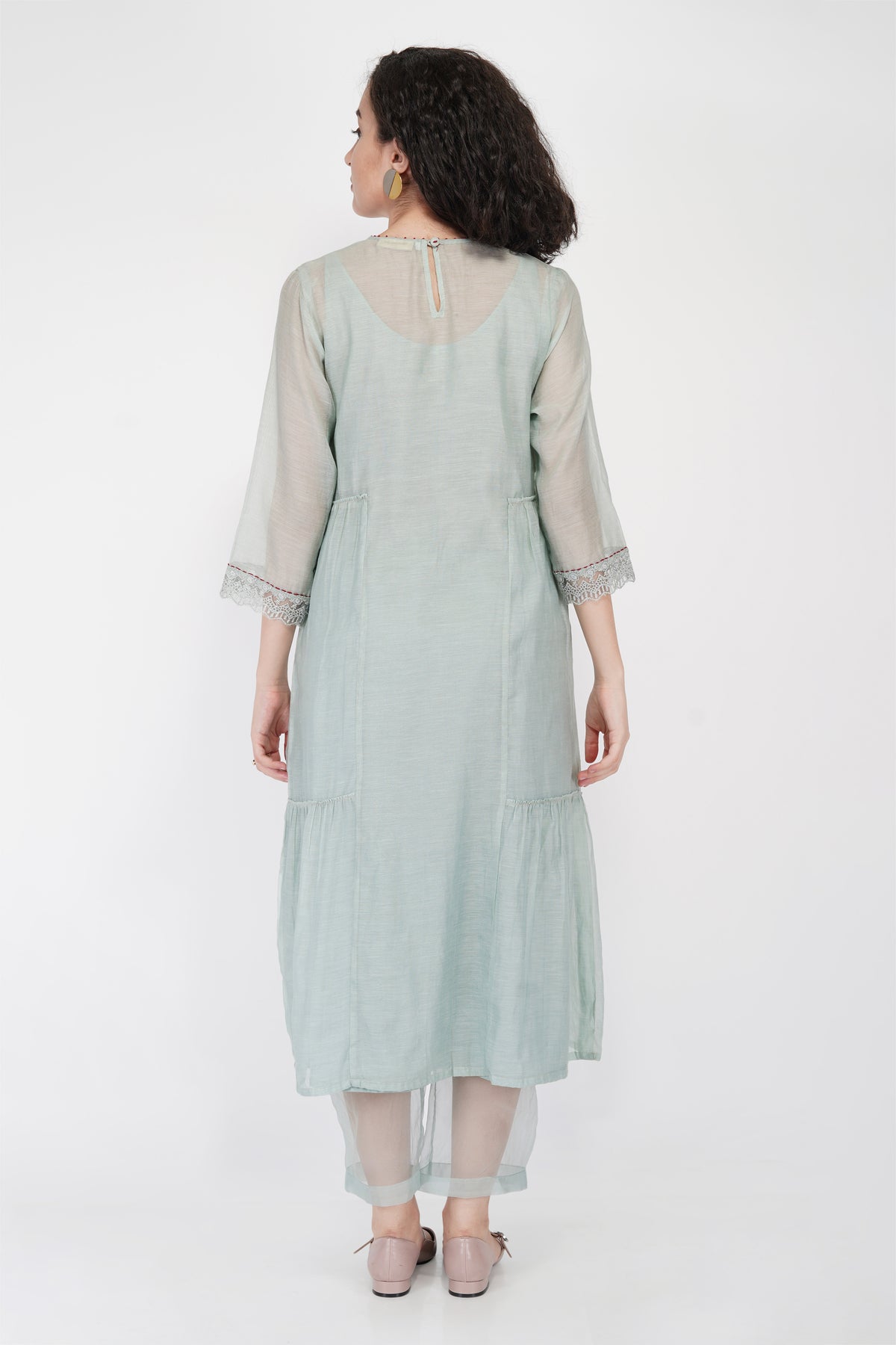 SAAWAN FLOWER TIER DRESS WITH KHADI ORGANZA PANTS