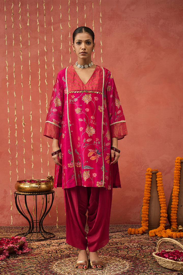RATI-RED CHINTZ CHANDERI SHORT KURTA