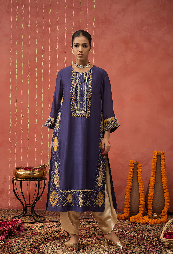 RANI - PURPLE EMBROIDERED KALI KURTA SET