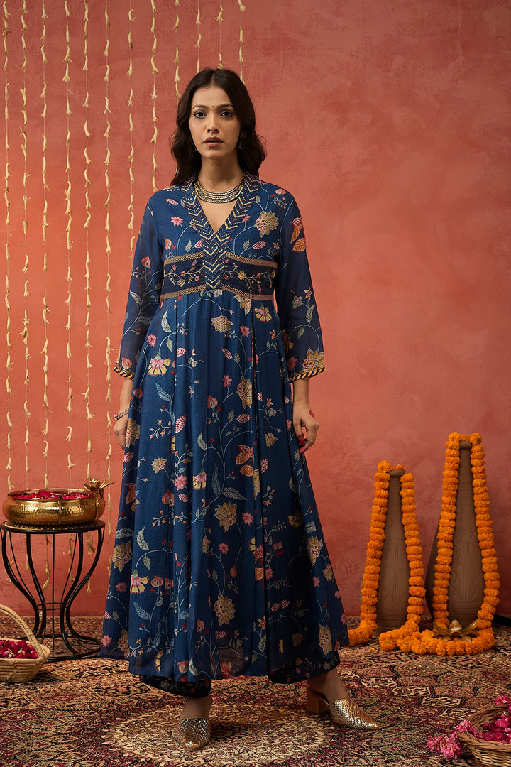BELA-BLUE CHINTZ EMBROIDERED ANARKALI
