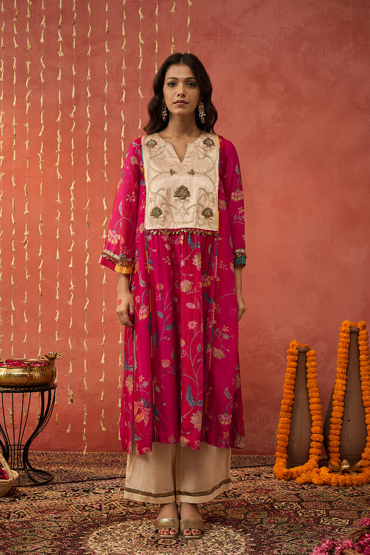 SHREE-RED CHINTZ CHANDERI EMBROIDERED KURTA