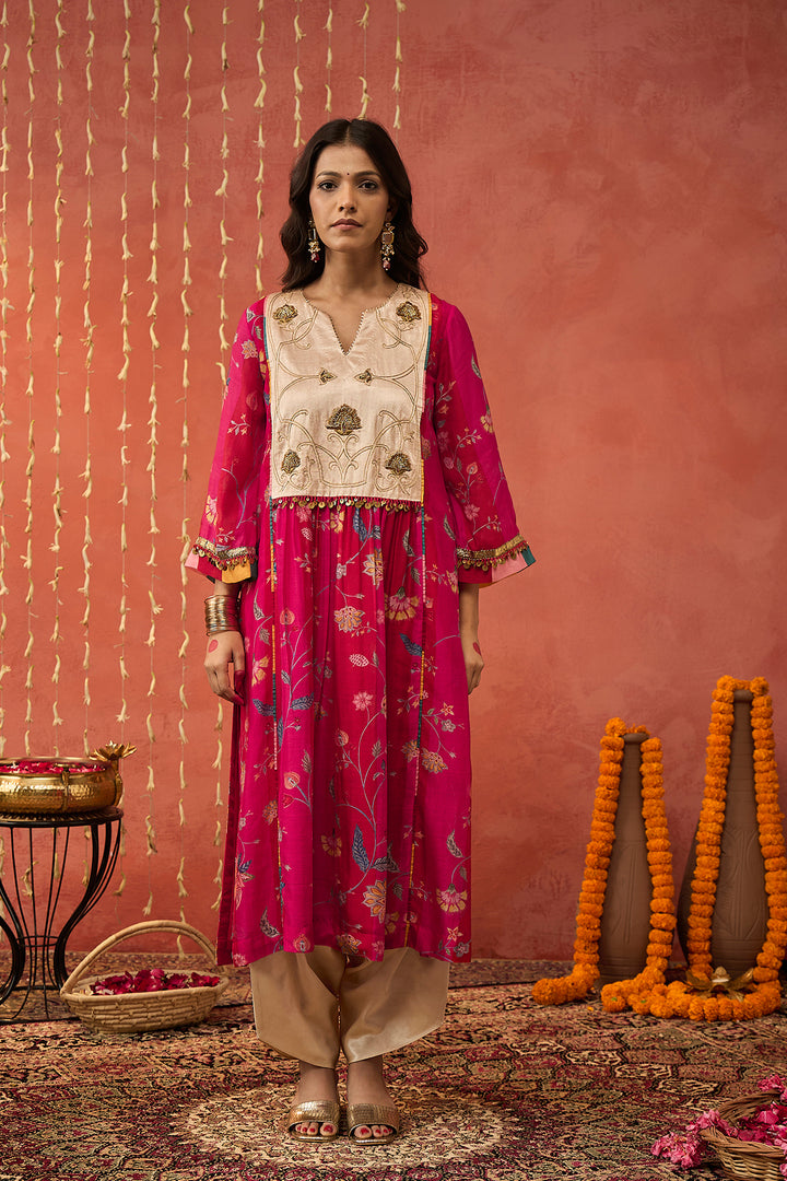 SHREE-RED CHINTZ CHANDERI EMBROIDERED KURTA