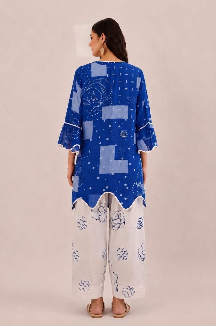 Blossom Blue Chanderi Silk Floral Co-ord Set