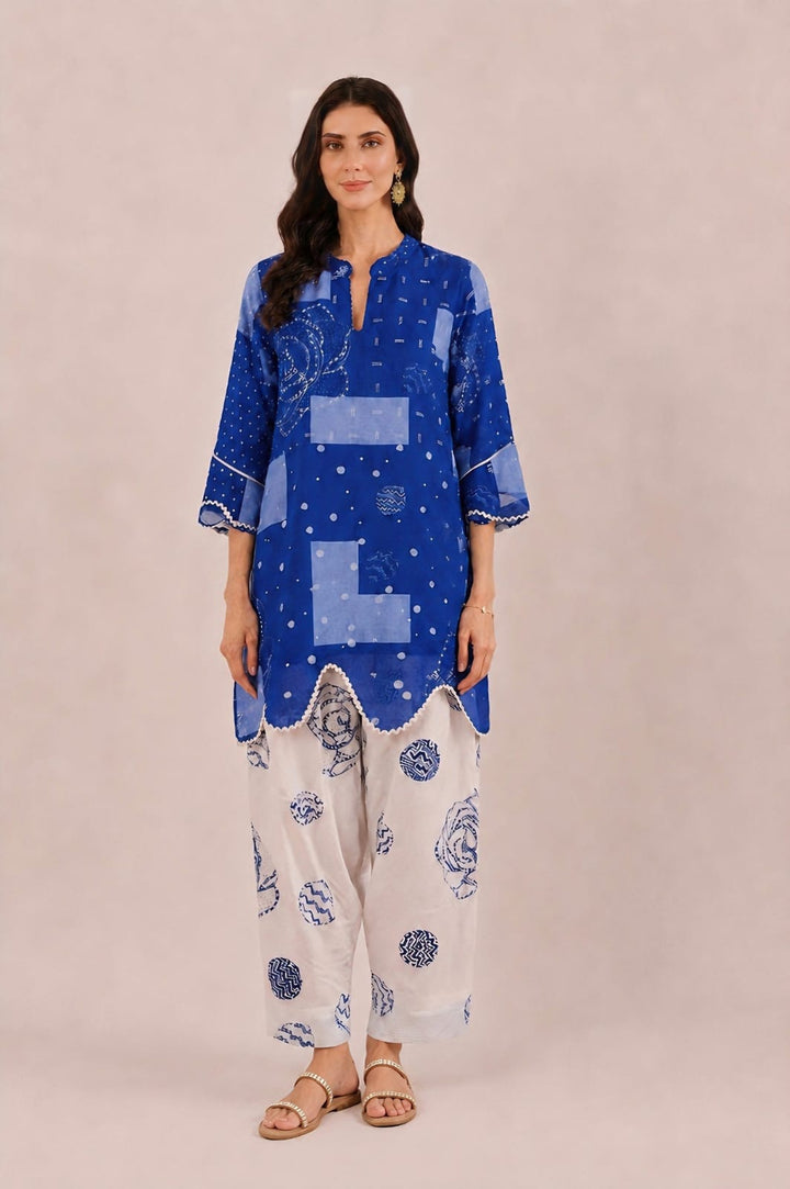 Blossom Blue Chanderi Silk Floral Co-ord Set