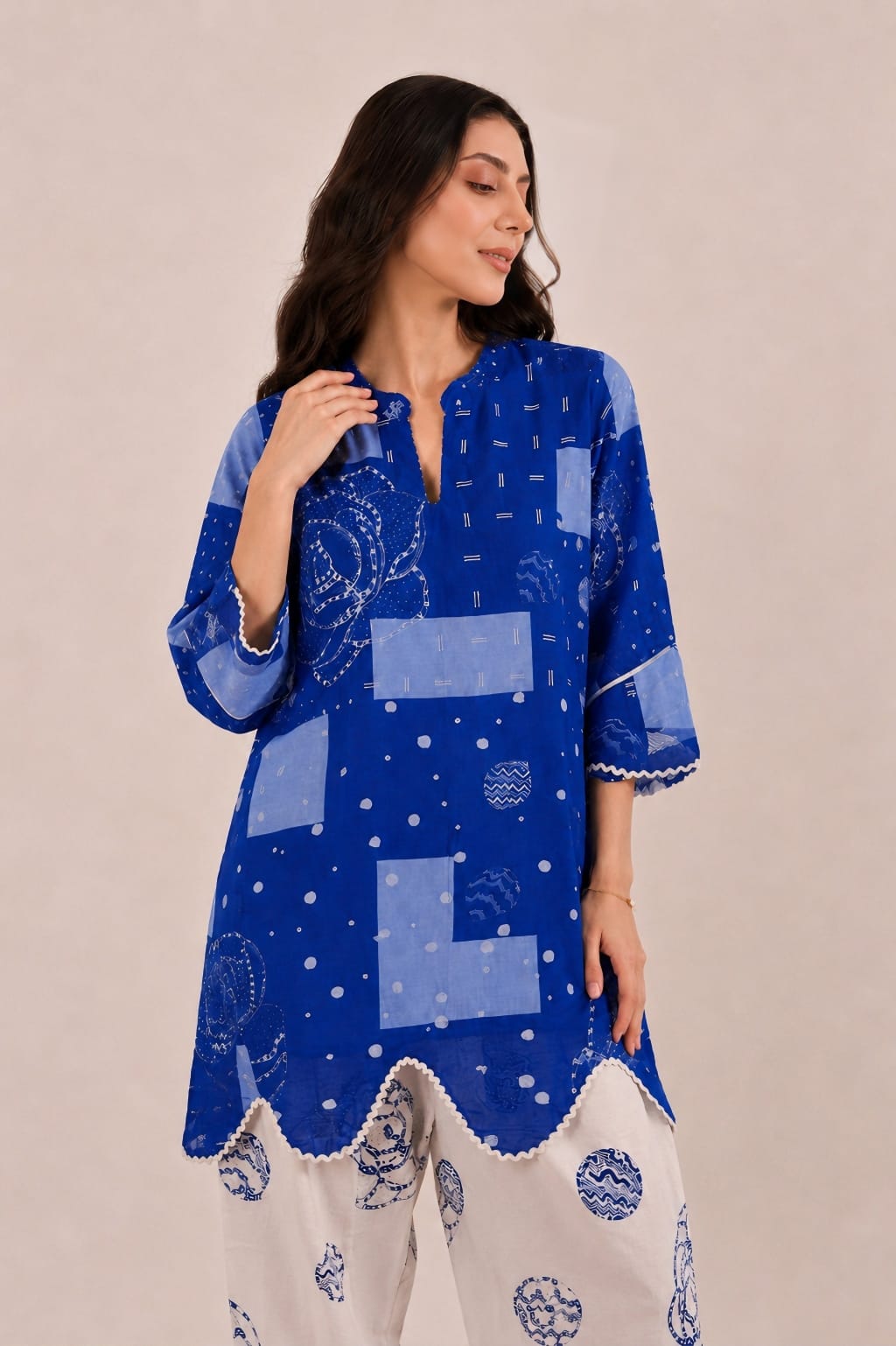 Blossom Blue Chanderi Silk Floral Co-ord Set