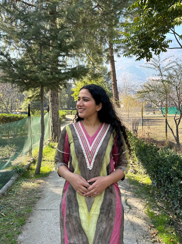 MULTICOLOUR V-NECK TUNIC KURTA SET