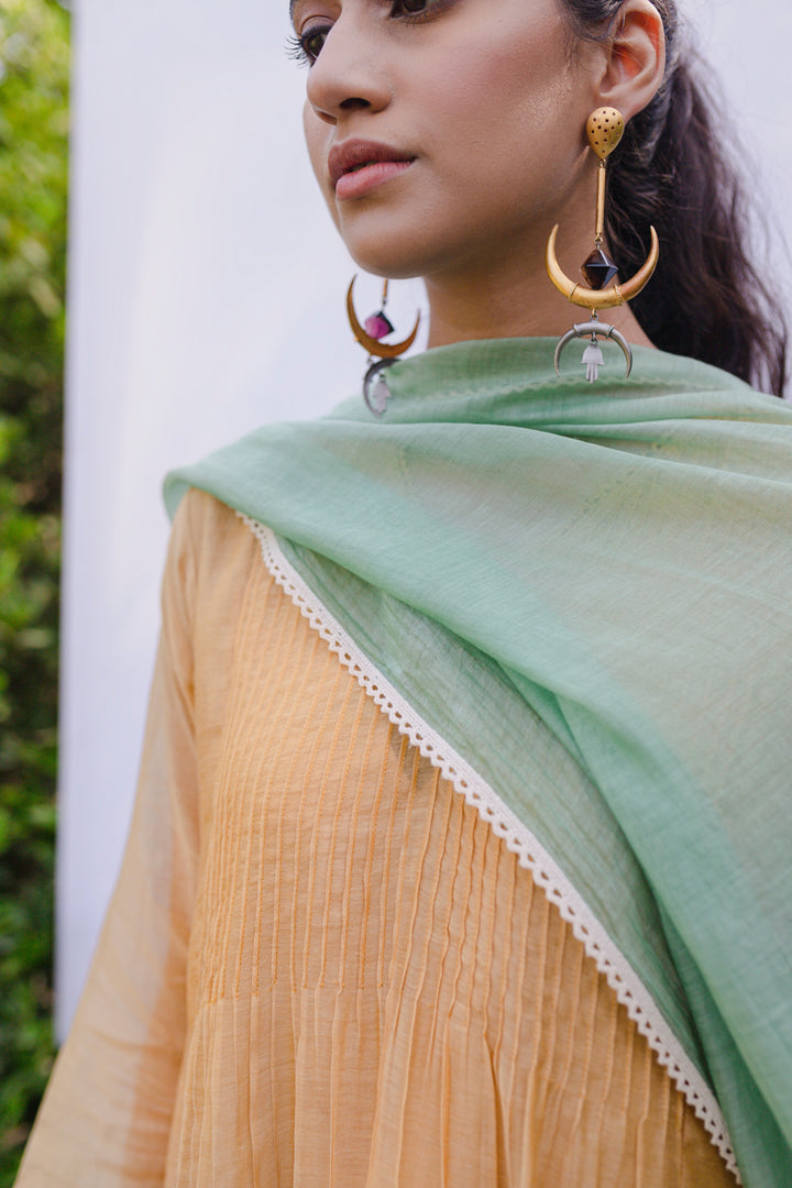 Bela- Yellow mustard handloom chanderi pintuck kurta set