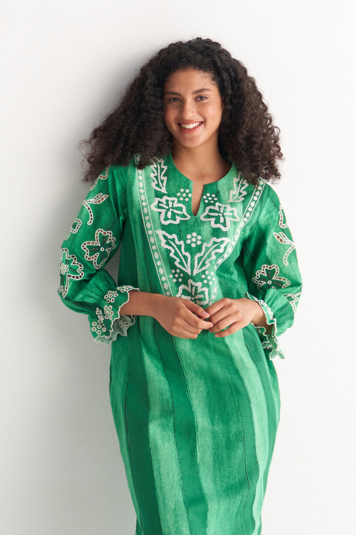 Green Melange Cutwork & Cross-stitch Co-Ord Set