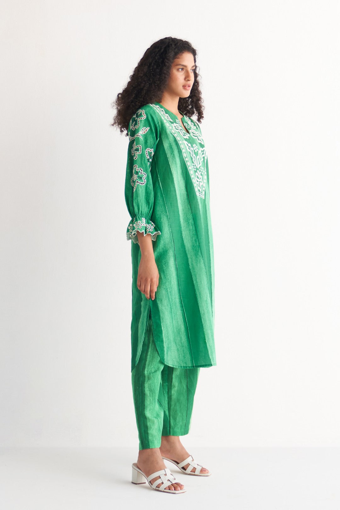 Green Melange Cutwork & Cross-stitch Co-Ord Set