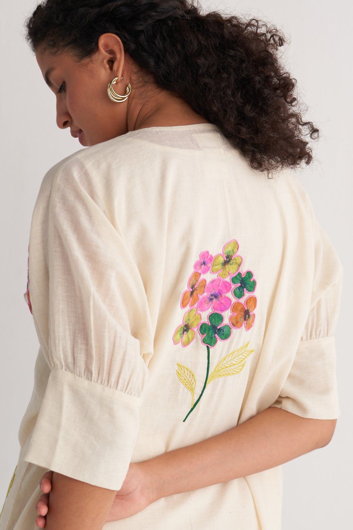 Ivory Floral Bunch Couching Yoke Cape