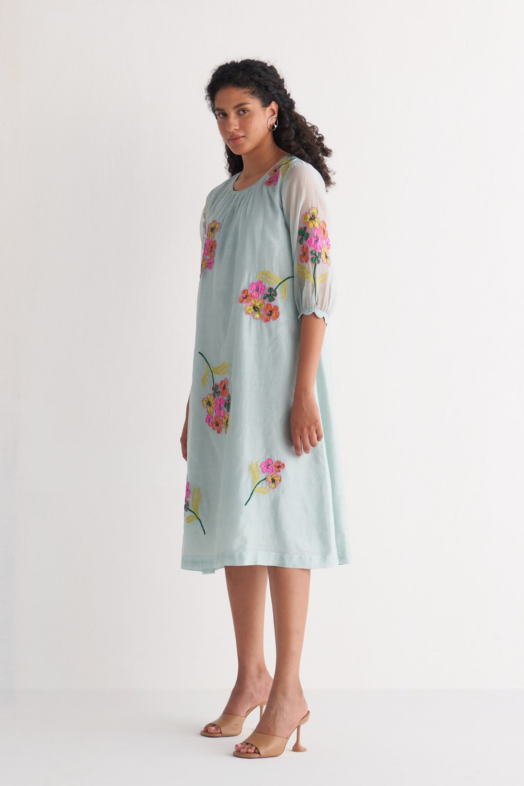 Powder Blue Floral Bunch Dress