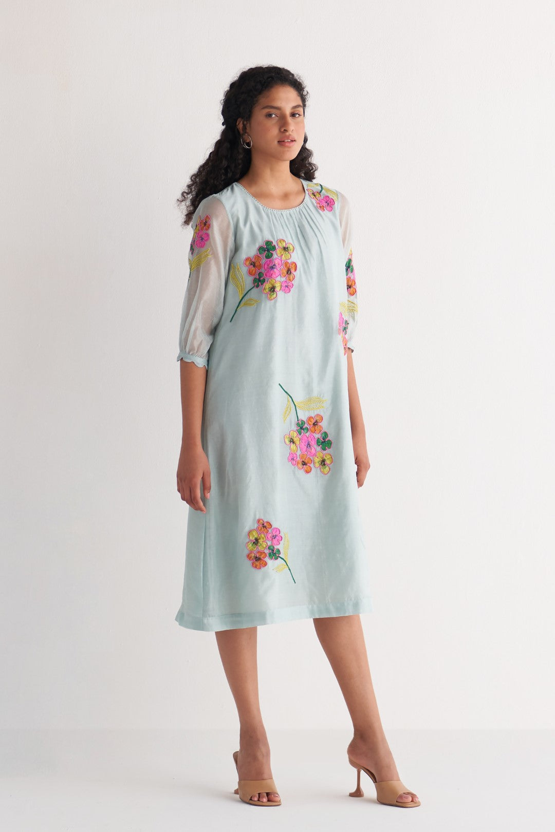 Powder Blue Floral Bunch Dress