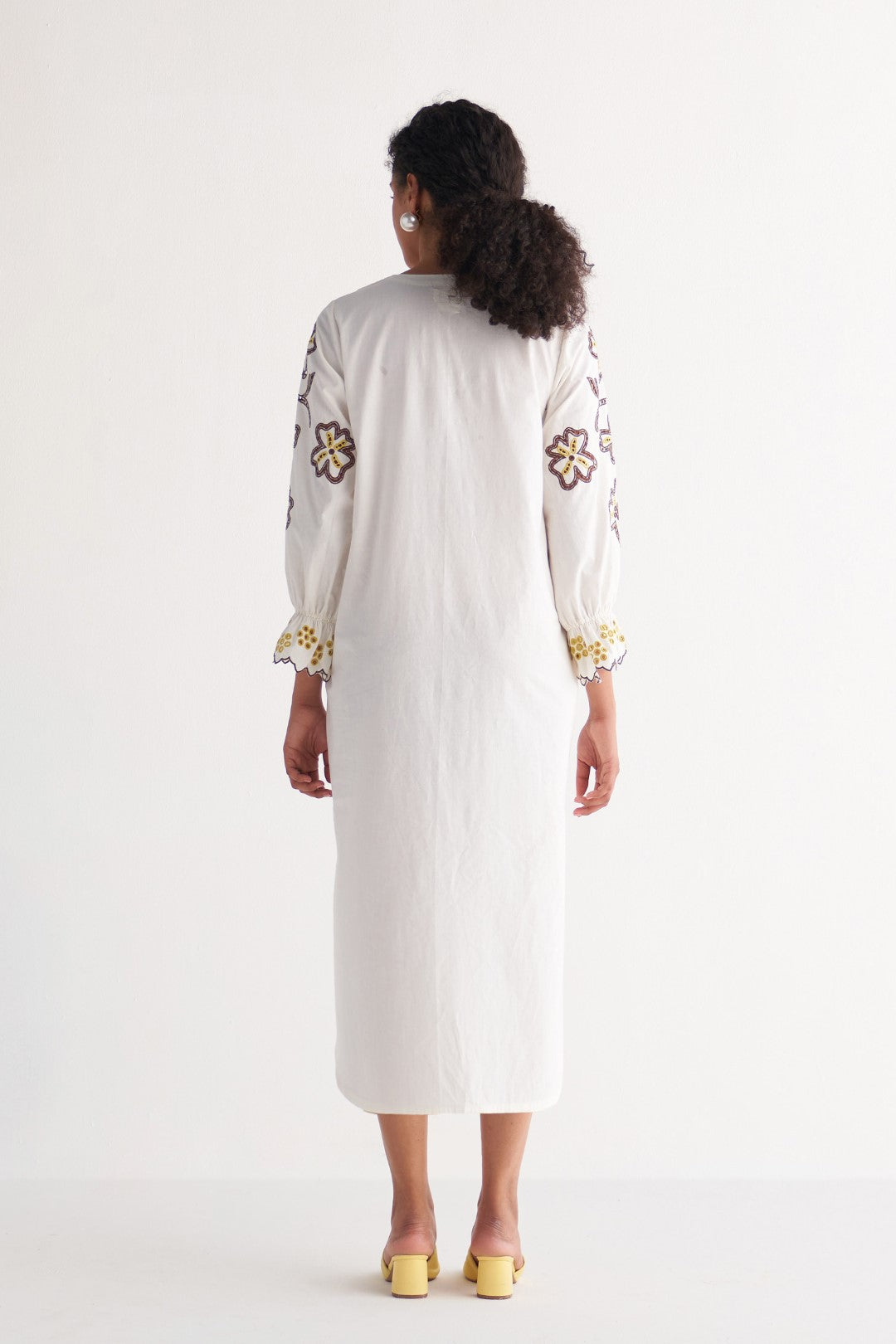 Ivory Melange Cutwork & Cross-stitch Shirt dress