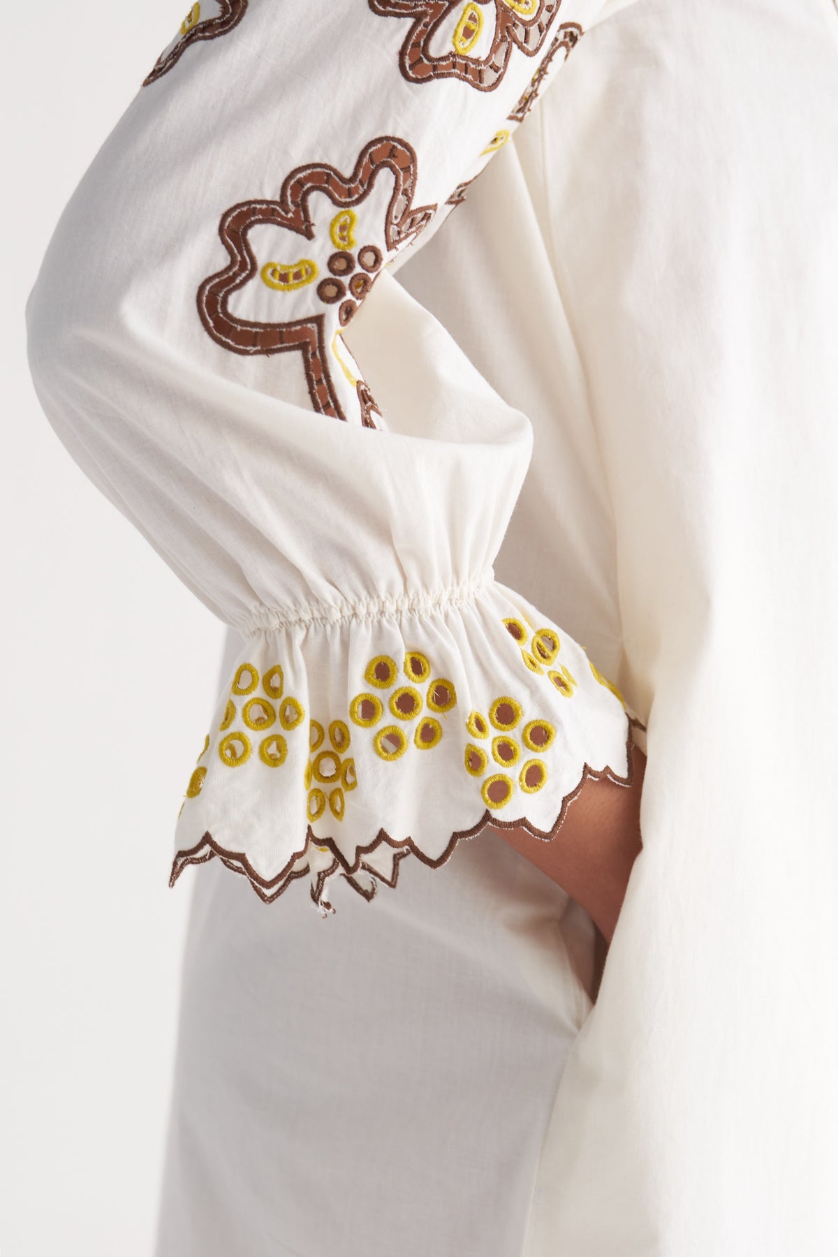 Ivory Melange Cutwork & Cross-stitch Shirt dress