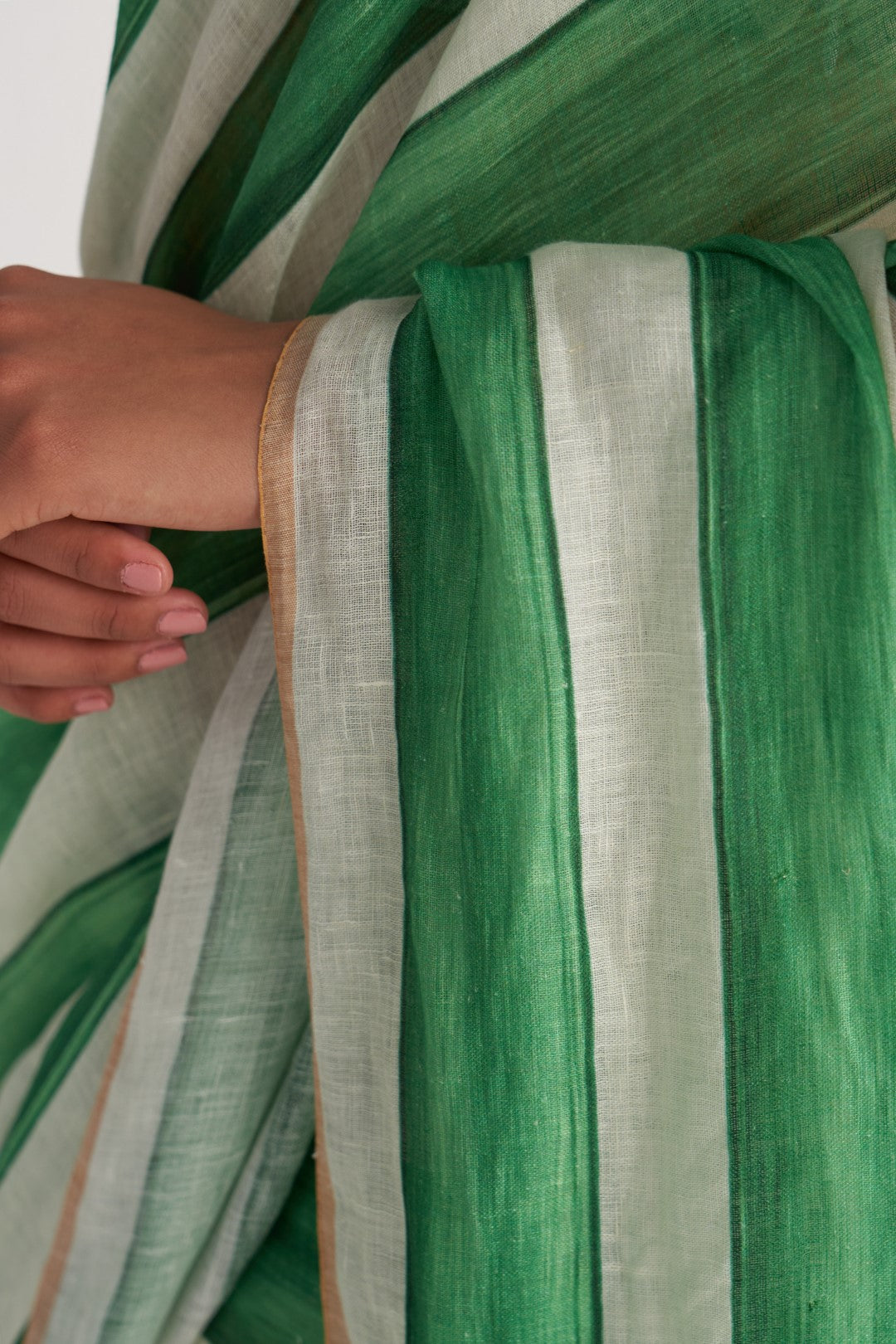 Green & White Streak Saree & Blouse