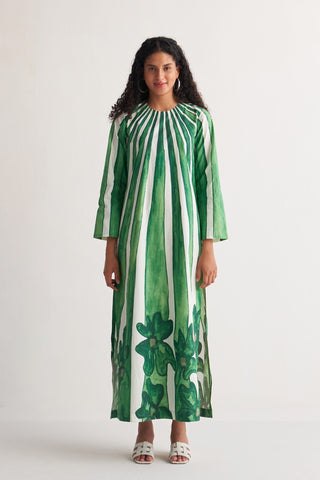 Green Stripe floweret Maxi Dress