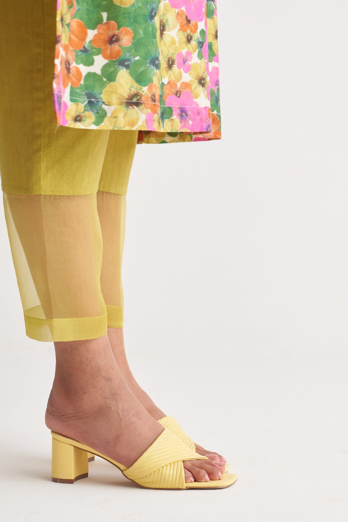 Multihued Gardenia Kurta with Sheer Pants & Scalloped Dupatta