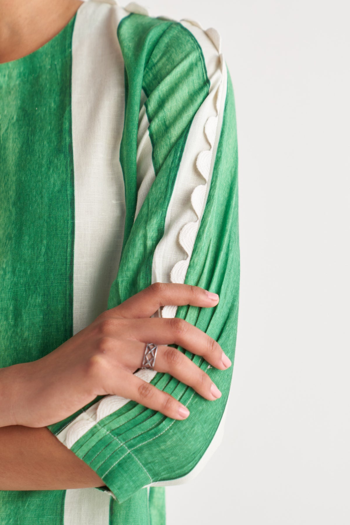 Green & White streak kurta