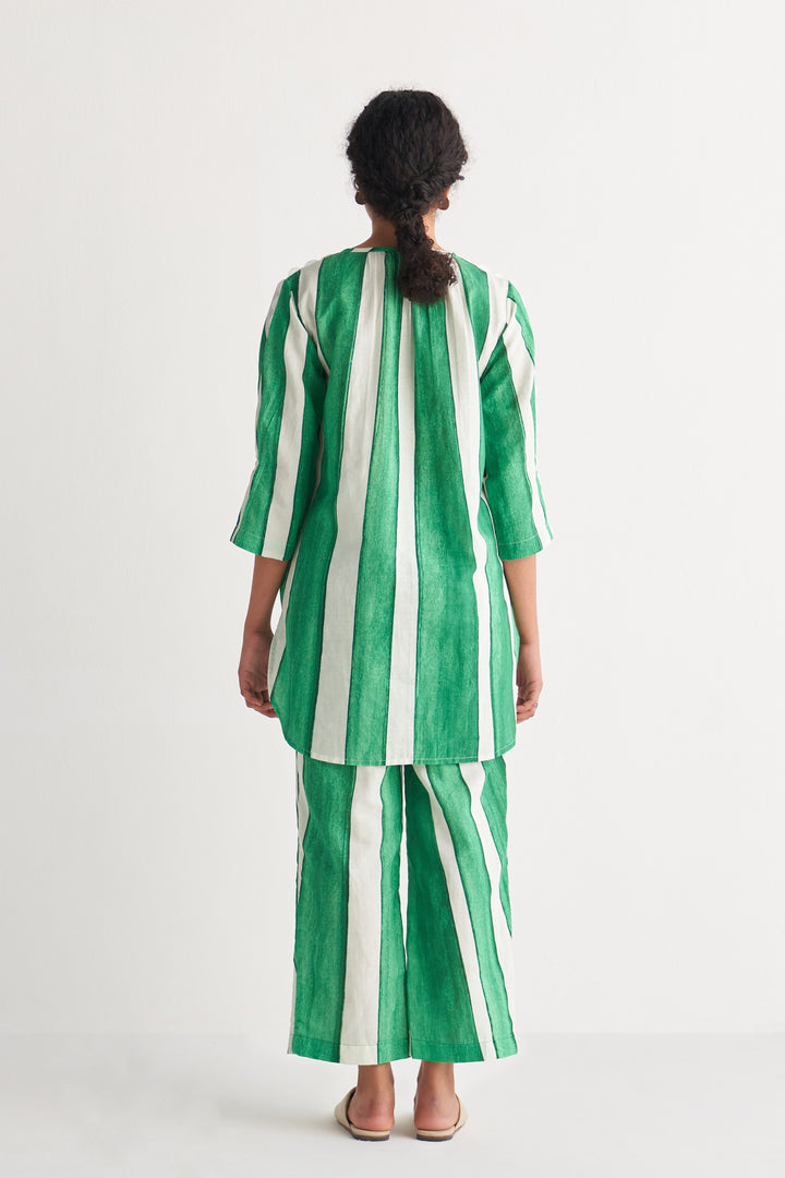 Green & White Streak Short Tunic Set