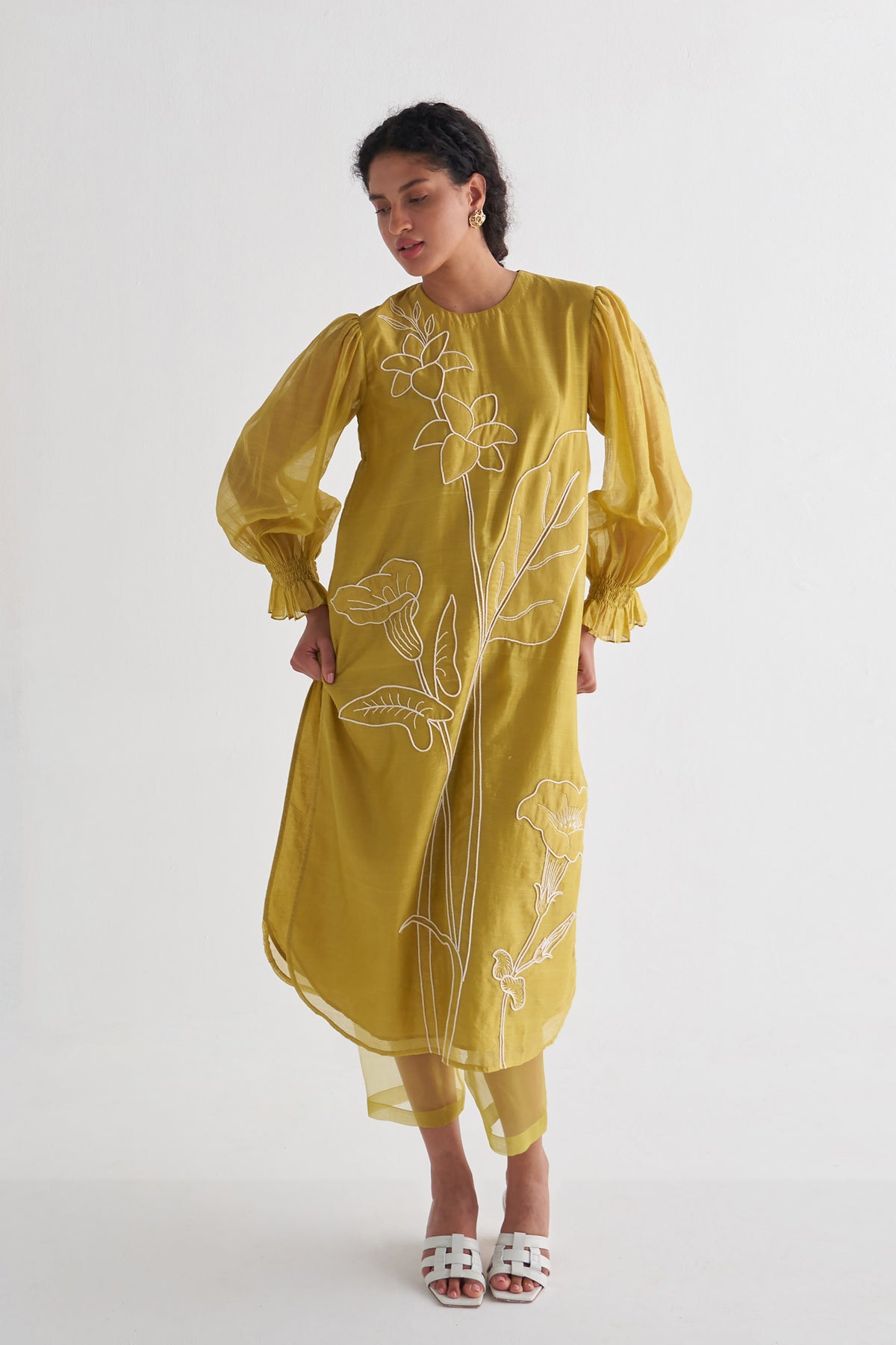 Amber Yellow Couching Dress with sheer pants