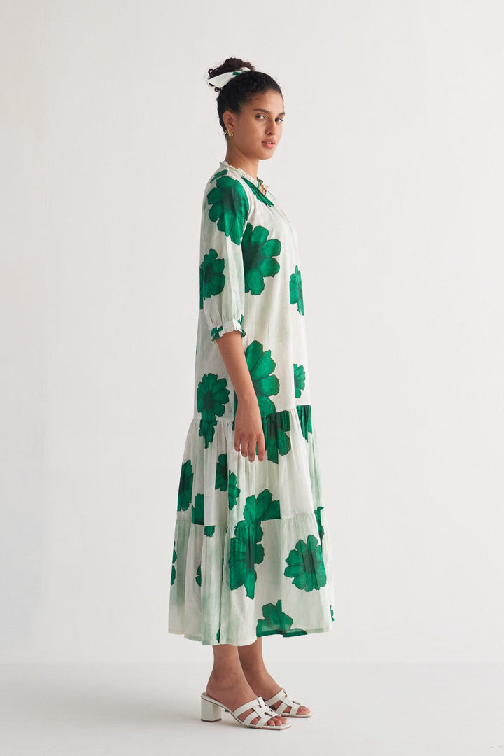 Green Floral fantasy Tier Dress