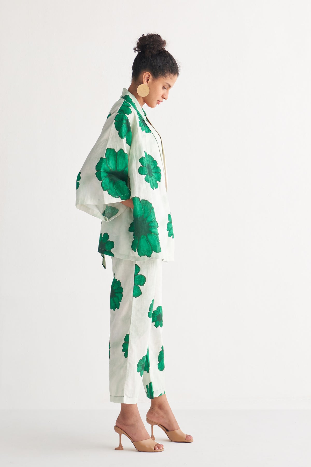 Green Floral Fantasy Shawl collar Co-Ord Set