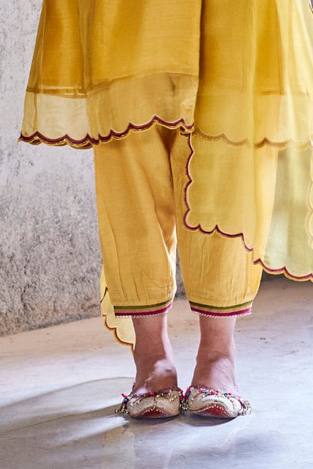YELLOW MUSTARD COTTON SILK JODHA SALWAR WITH GOTA DETAILING